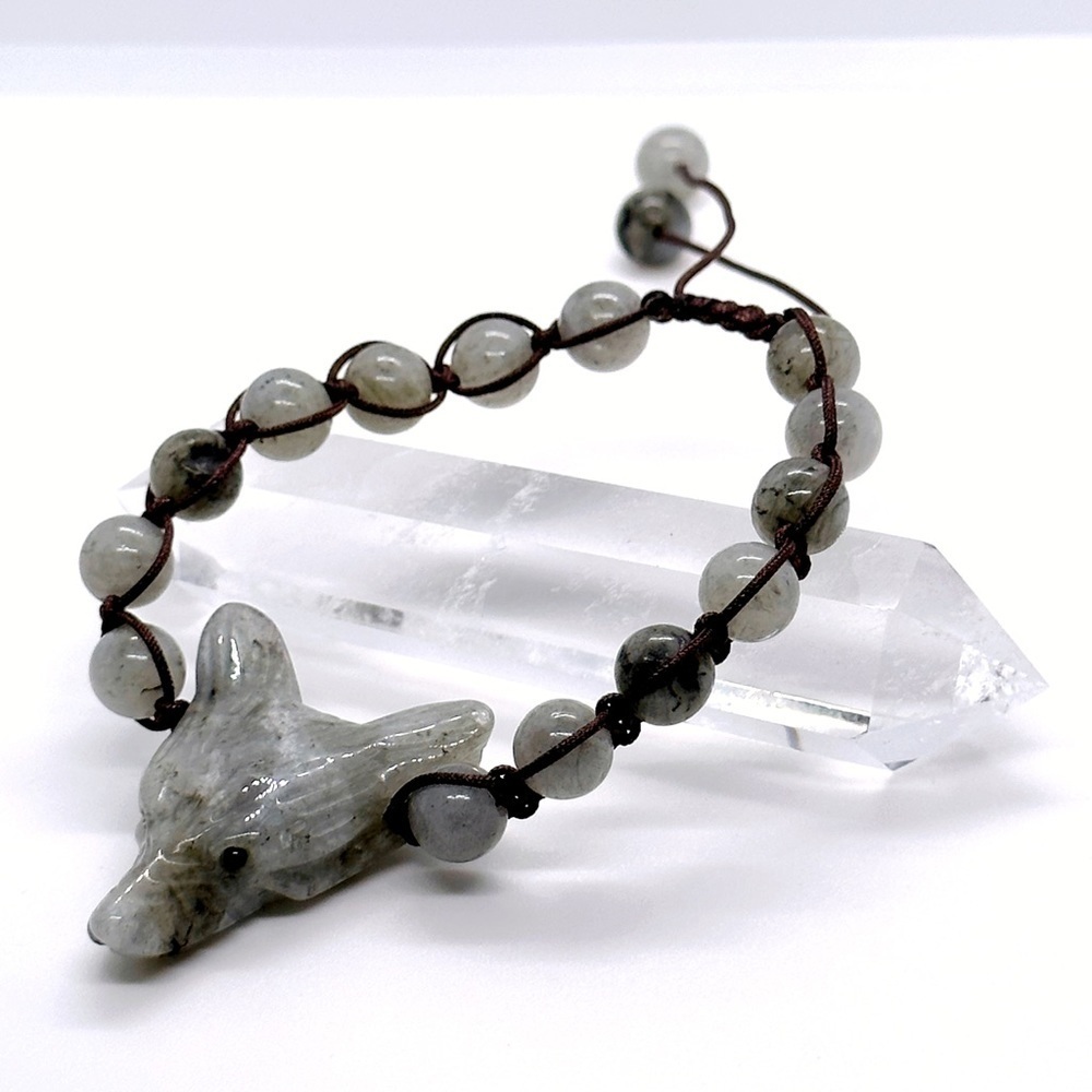 Labradorite Hand Carved Wolf Totem Natural Crystal Gemstone Bracelet
